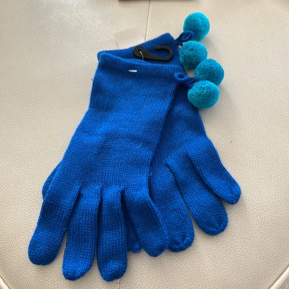 Claiborne Stretch Knit Pom Pom Gloves Royal NEW Feminine Glam Girly